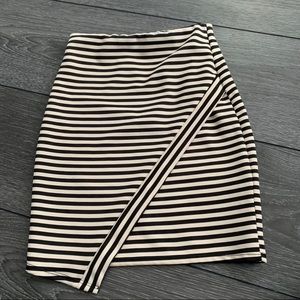 Striped black and white crossover mini skirt